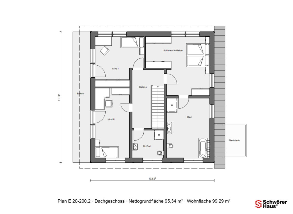 Bauhaus als Fertighaus mit Pultdach Grundriss Dachgeschoss