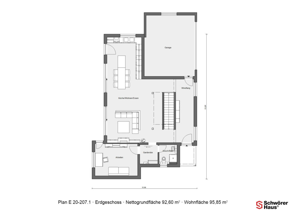 Bauhaus mit Flachdach Grundriss Erdgeschoss