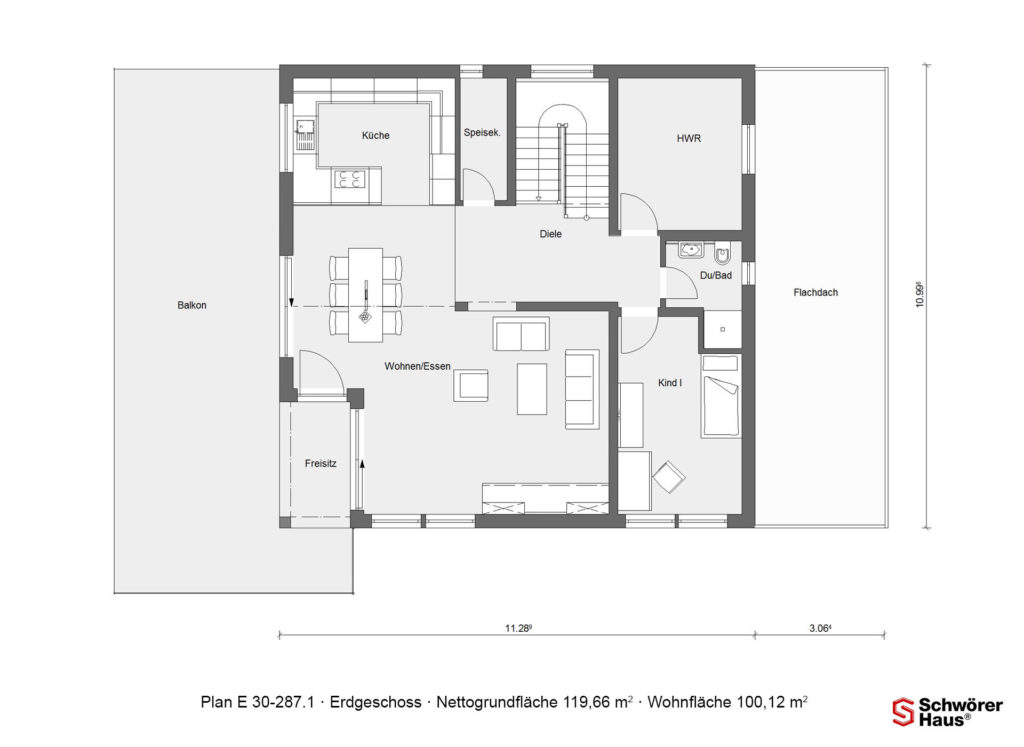 Bauhausvilla bauen als Fertighaus Grundriss Erdgeschoss