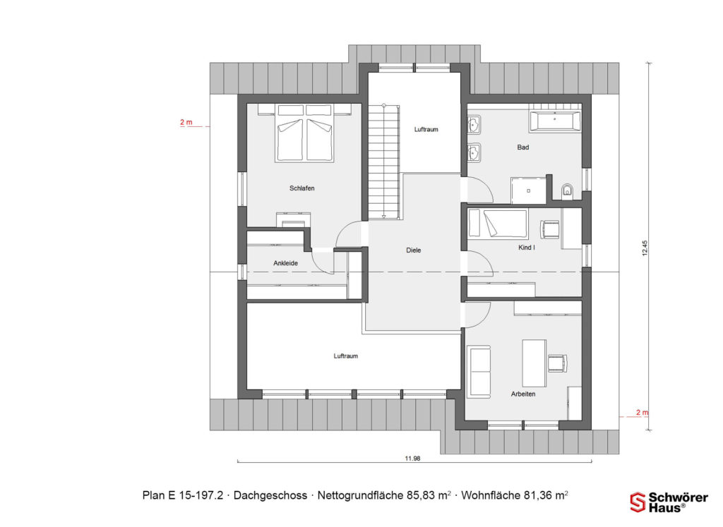 Fertighaus mit Klinkerfassade Grundriss Dachgeschoss