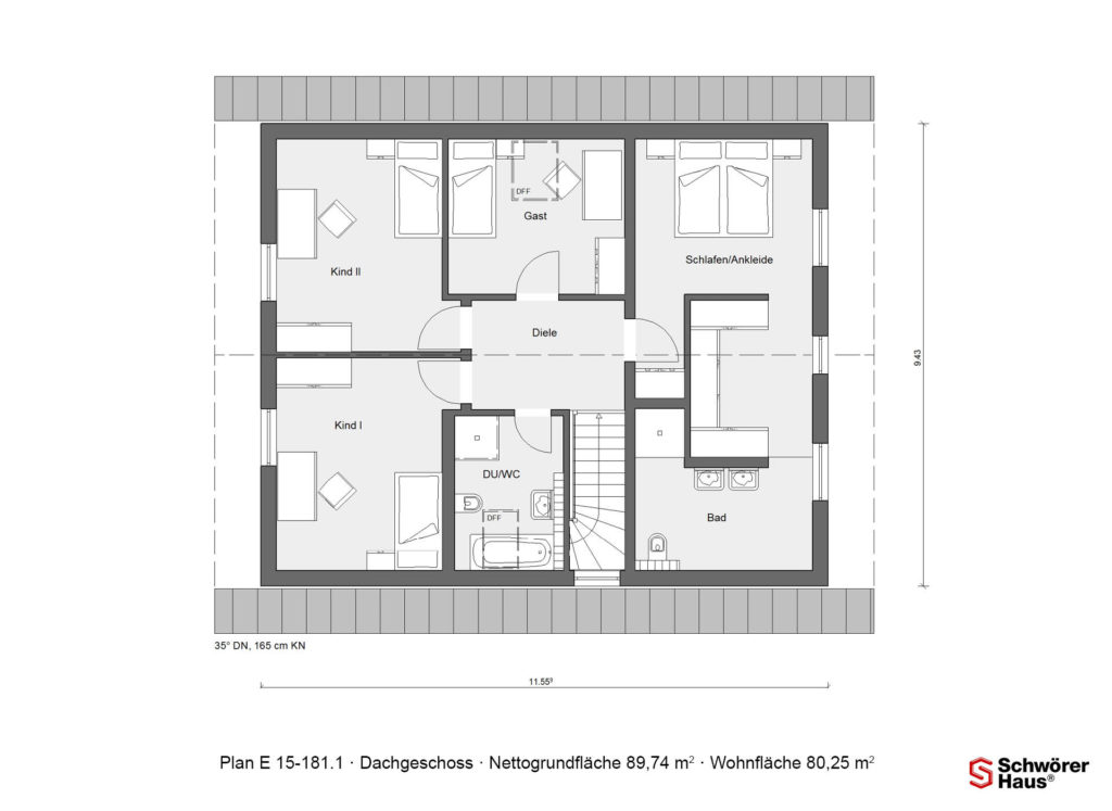 Grundriss Dachgeschoss klassisches Satteldach-Haus