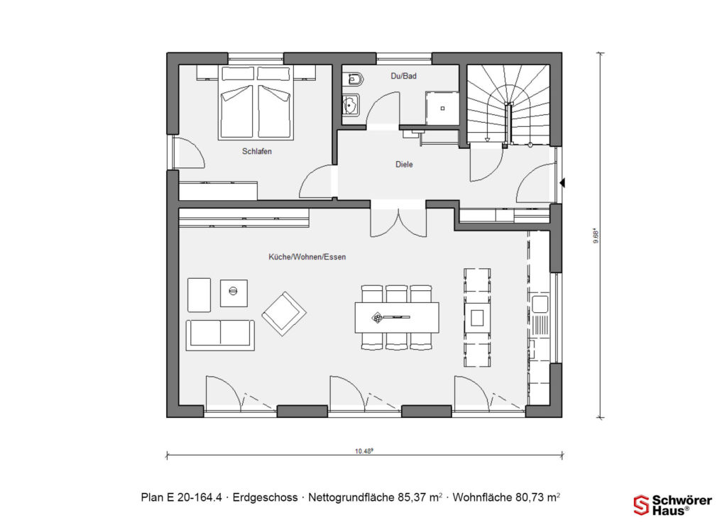 Grundriss Erdgeschoss Landhaus mit Pultdach