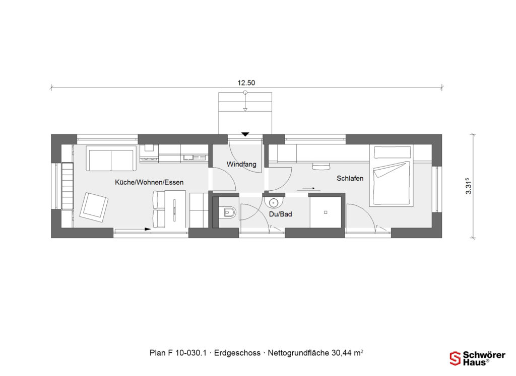 Grundriss Minihaus 30 qm