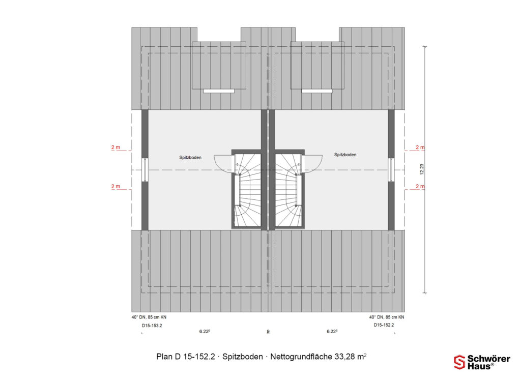 Grundriss modernes Doppelhaus Spitzboden