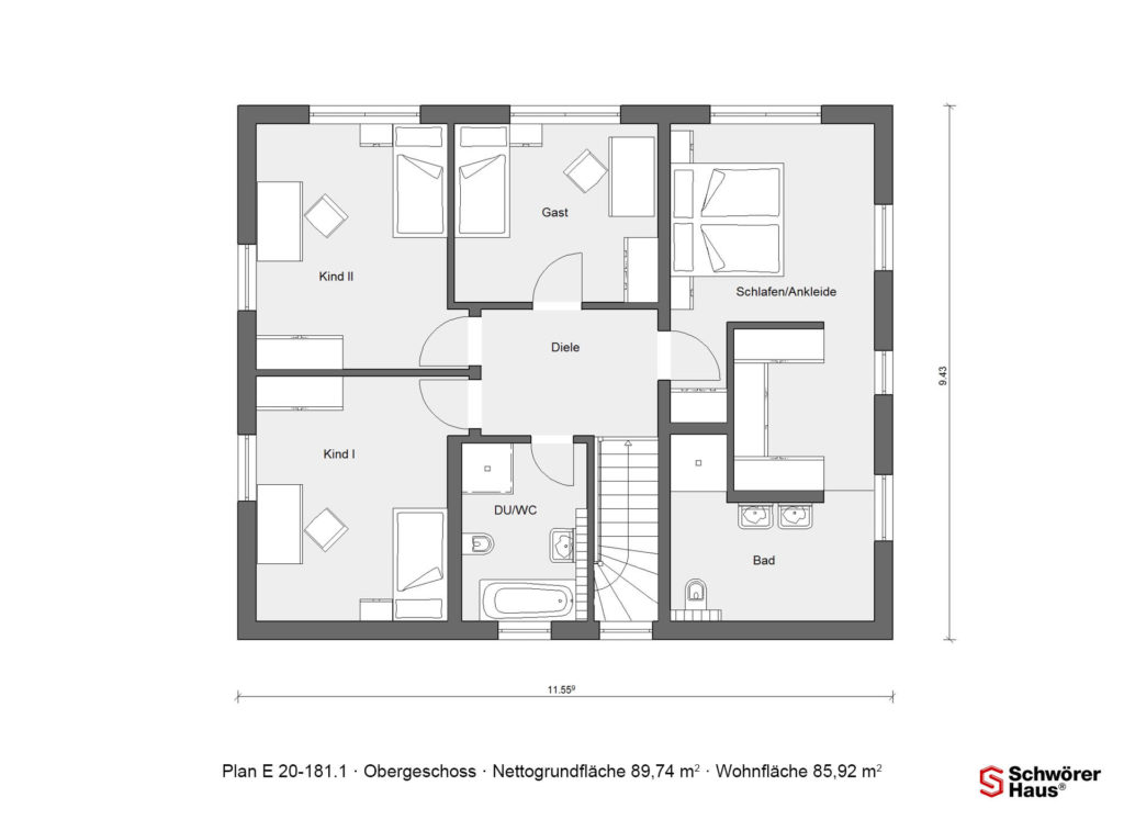 Grundriss Obergeschoss Holzverschalung-Haus