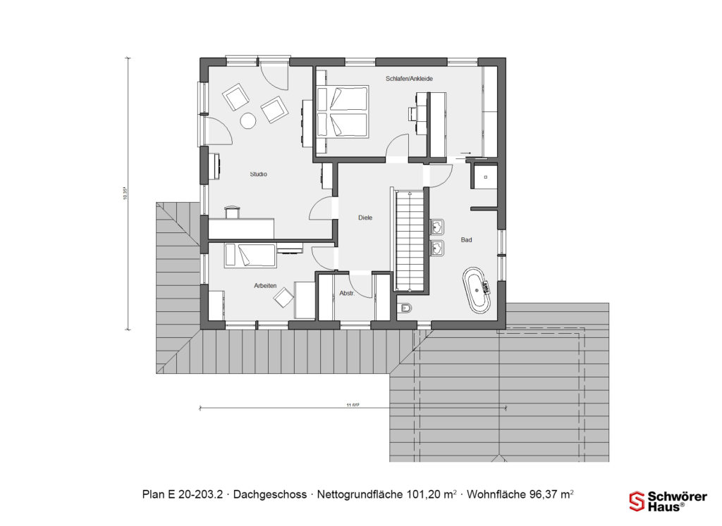 Haus im mediterranen Stil Grundriss Dachgeschoss