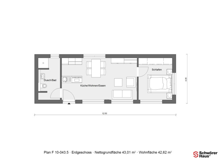 Minihaus mit 50 qm Grundriss