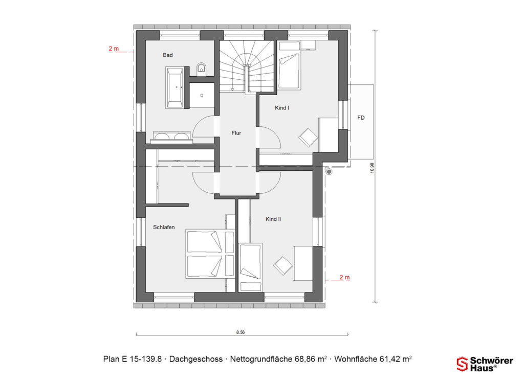 Plusenergiehaus als Passivhaus Grundriss Dachgeschoss