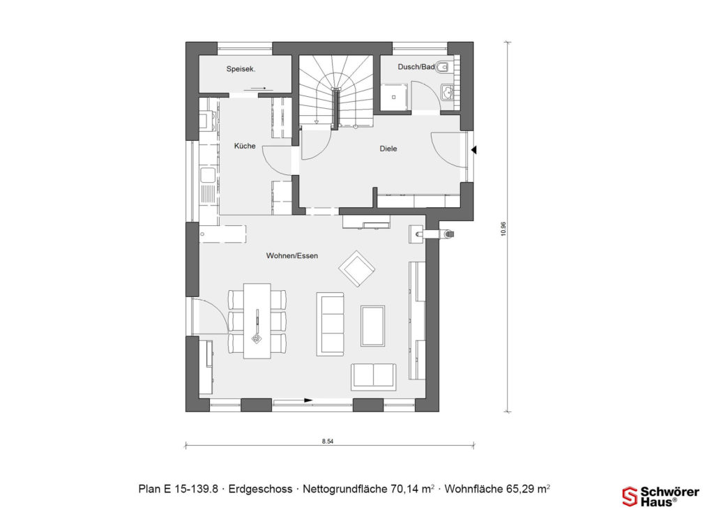 Plusenergiehaus als Passivhaus Grundriss Erdgeschoss