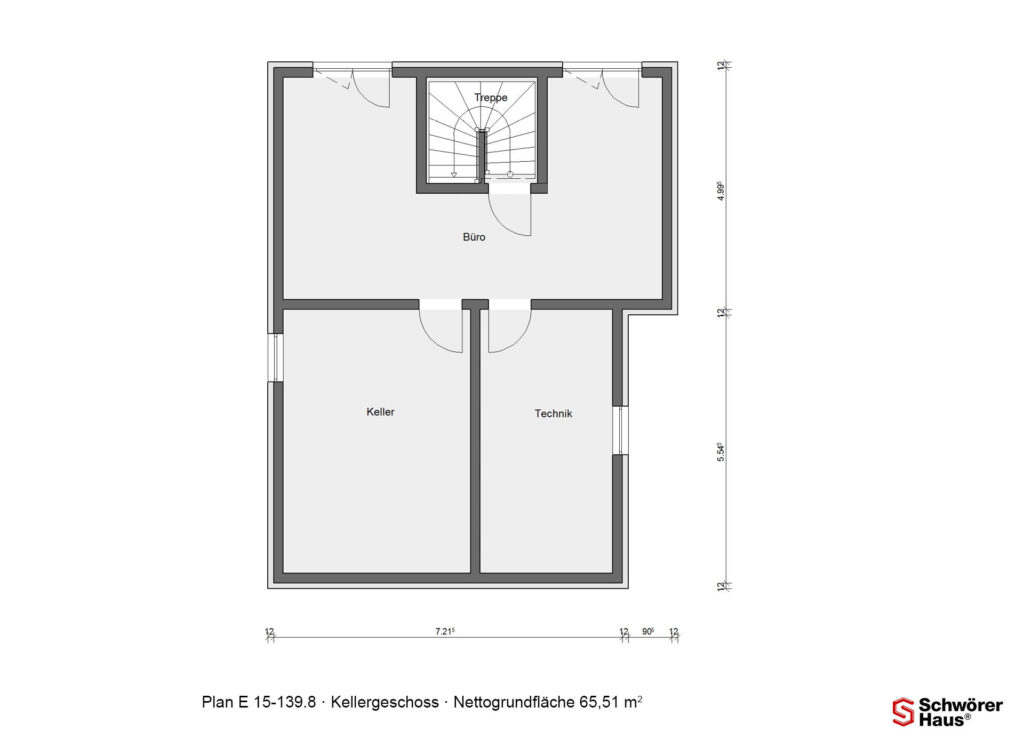 Plusenergiehaus als Passivhaus Grundriss Kellergeschoss