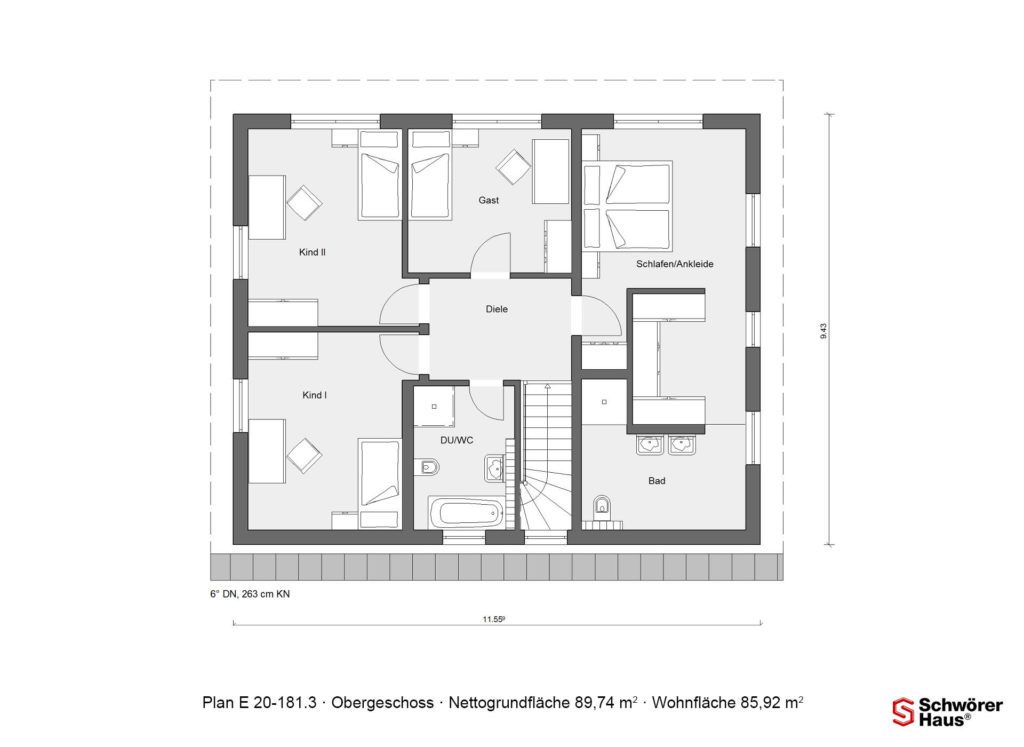 Pultdachhaus als Fertighaus Grundriss Obergeschoss