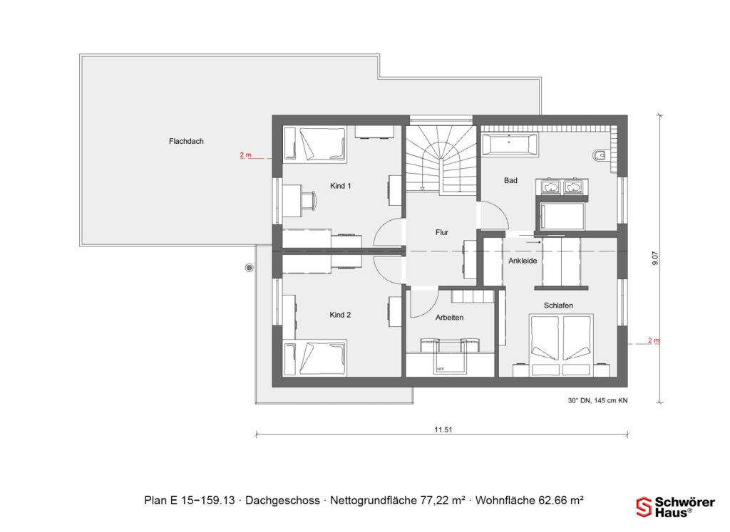 Grundriss Dachgeschoss: Individuell geplantes Familienhaus