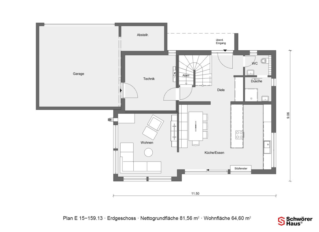 Grundriss Erdgeschoss: Individuell geplantes Familienhaus