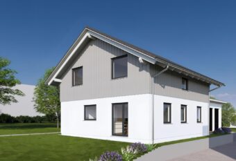 Schwörer-Aktionshaus mit giebelseitiger Holzverschalung
