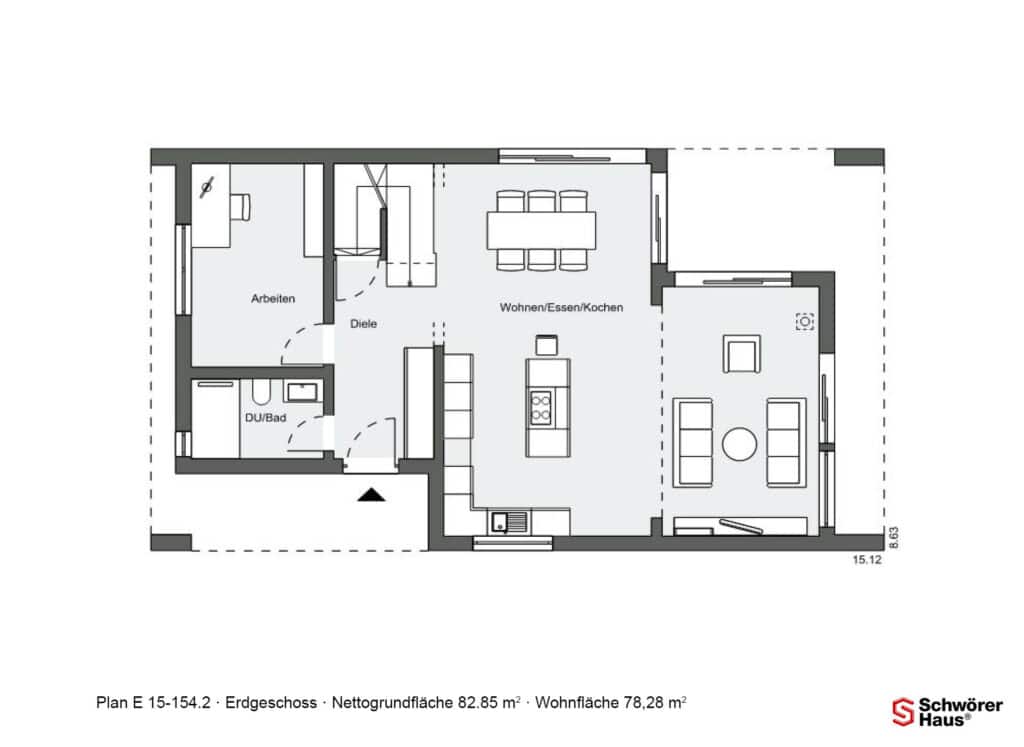 Grundriss Erdgeschoss eines freigeplanten Architektenhauses