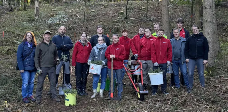 Der Orchesterwald wächst: Schwörer-Azubis und Philharmonie pflanzen 120 Weißtannen-Setzlinge