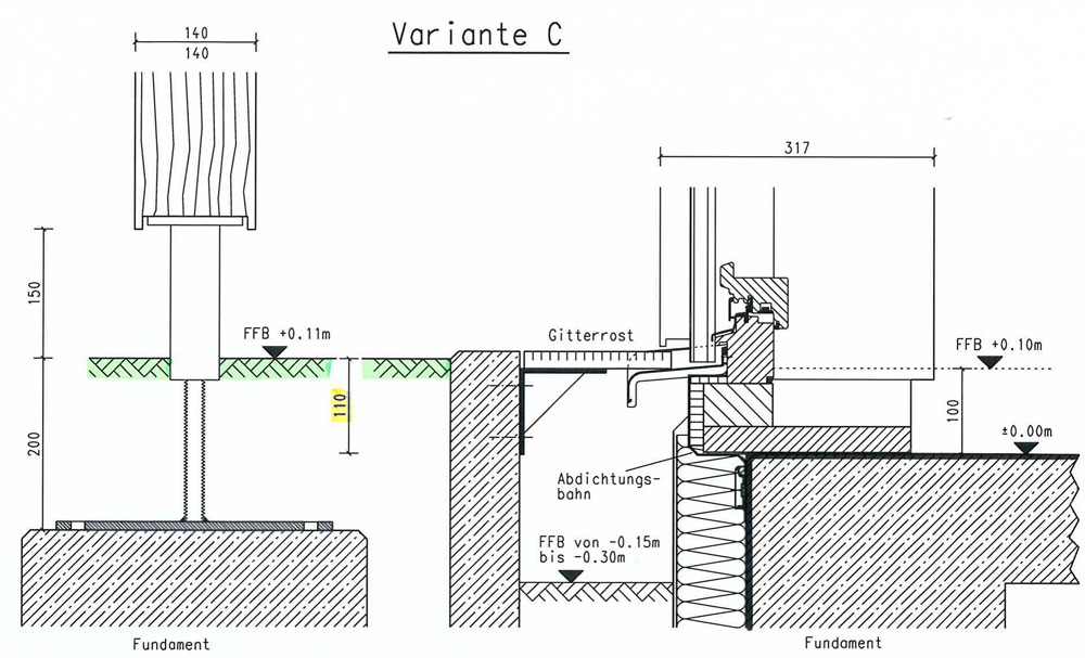 Spritzschutz Fassade Zeichnung
